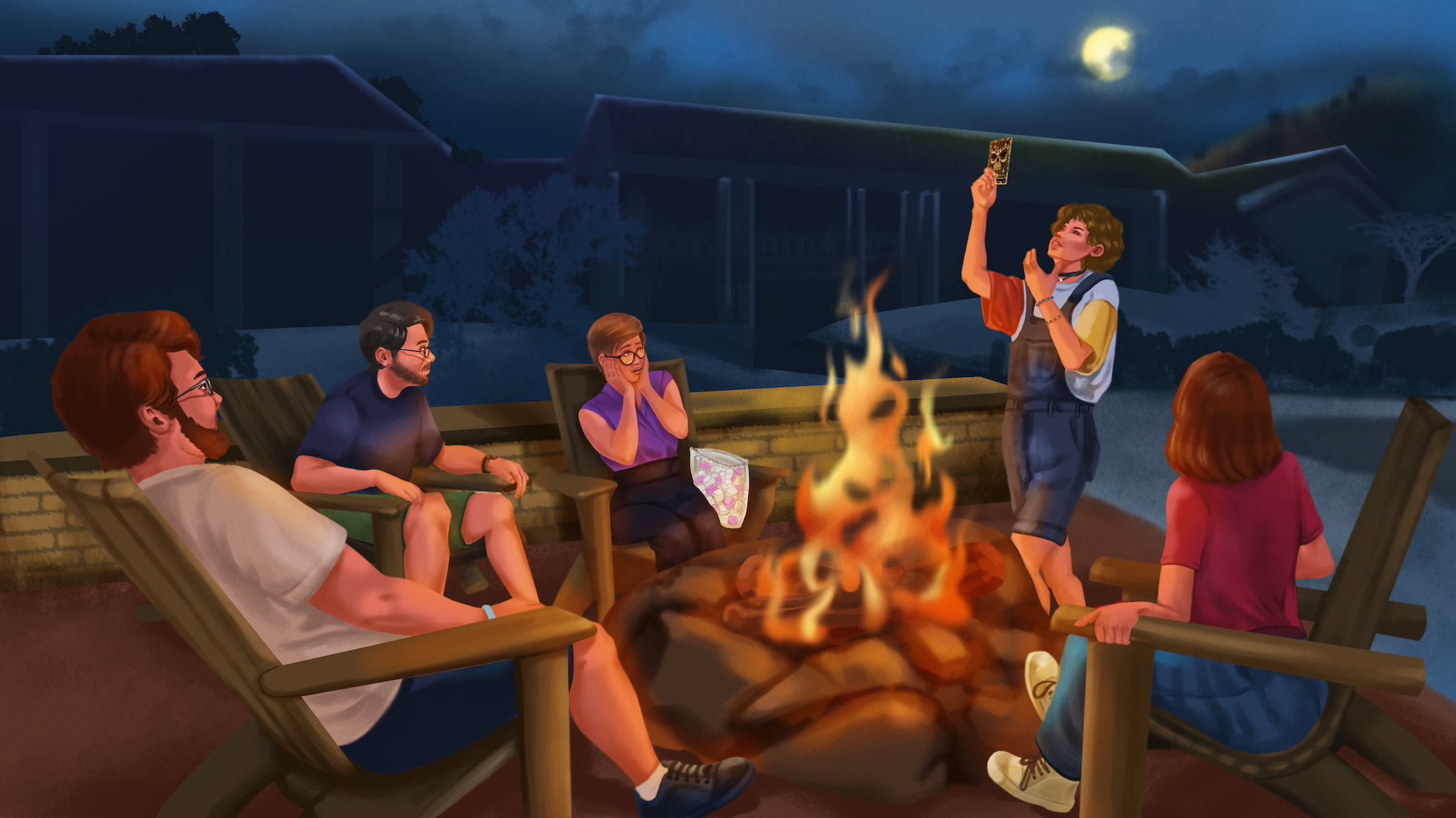 telling scary stories at the campfire (from